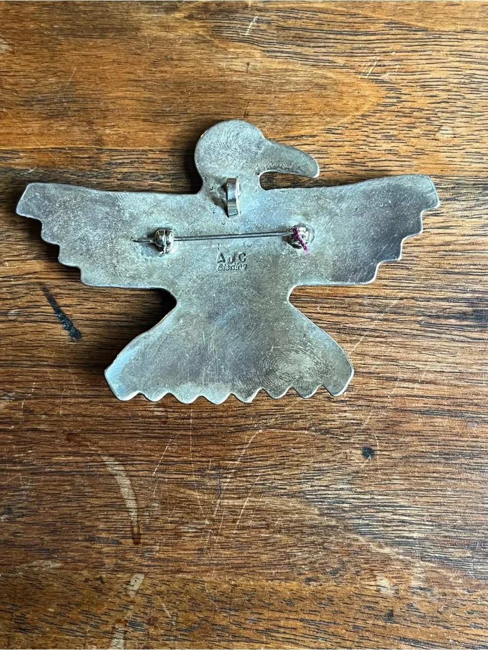 Turquoise Accent Sterling Silver Bird Pendant and Brooch - Native American